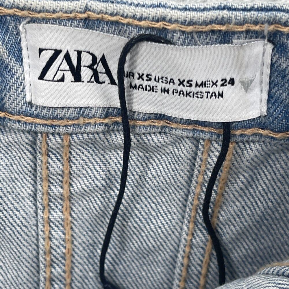 Zara Bustier Top Women's XS Blue Denim Cotton Stretch Smocked Back Strapless - Picture 6 of 13